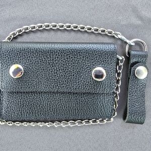 Small Black Leather Chain Wallet Handcrafted